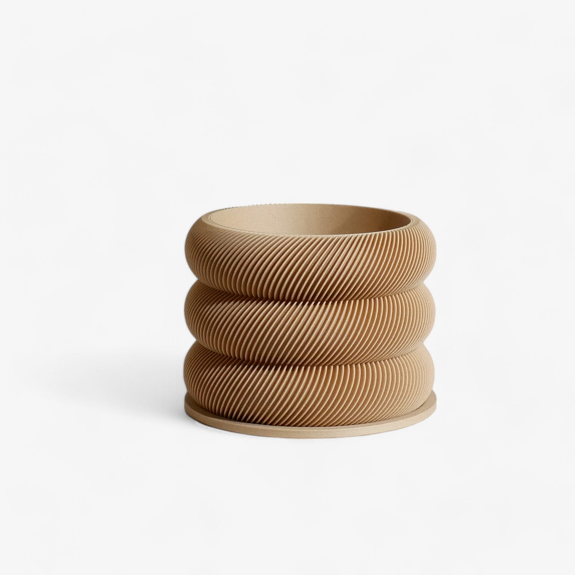 Unique wooden planter textured Kaki - Minimum design #color_natural