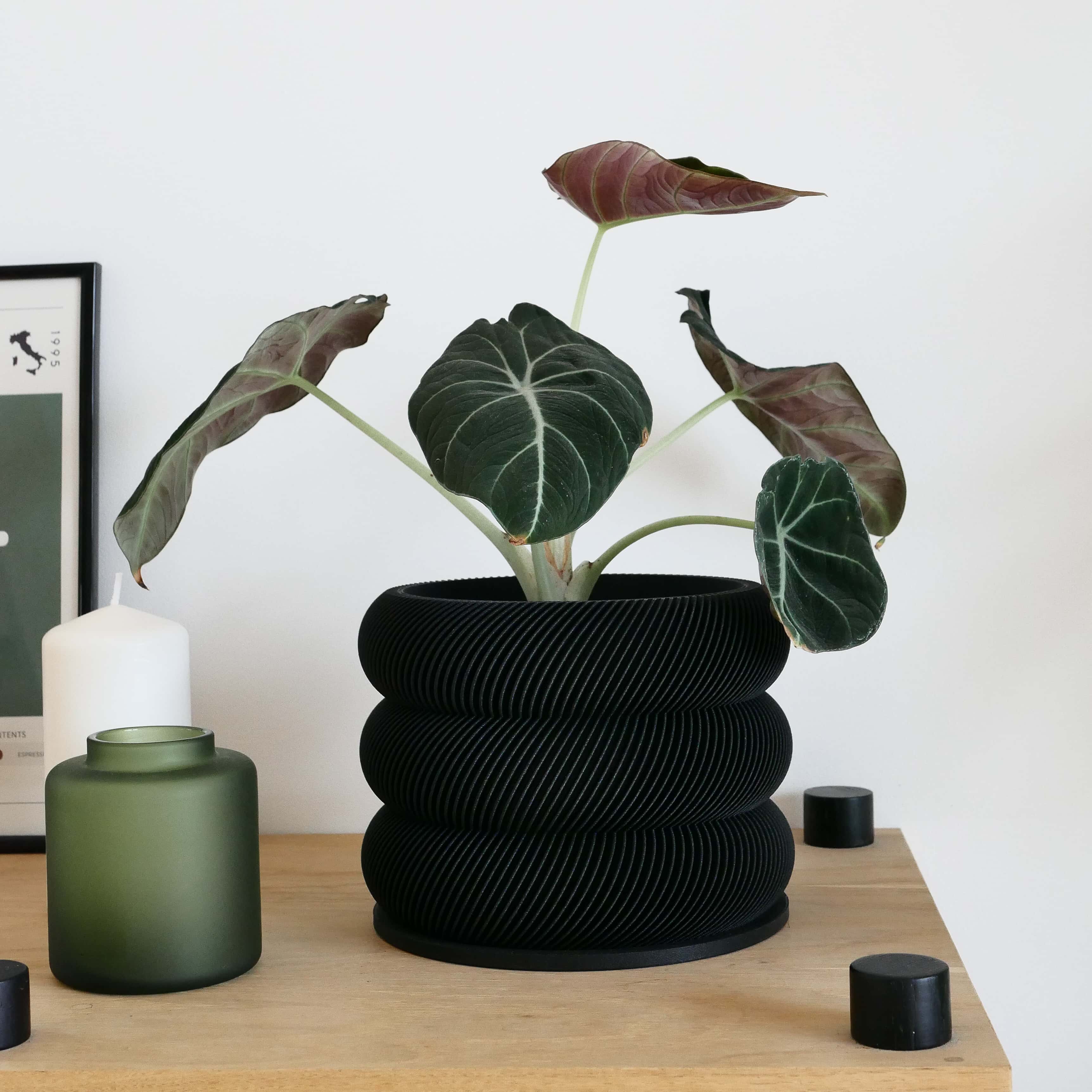 Unique wooden planter textured Kaki - Minimum design #color_Black