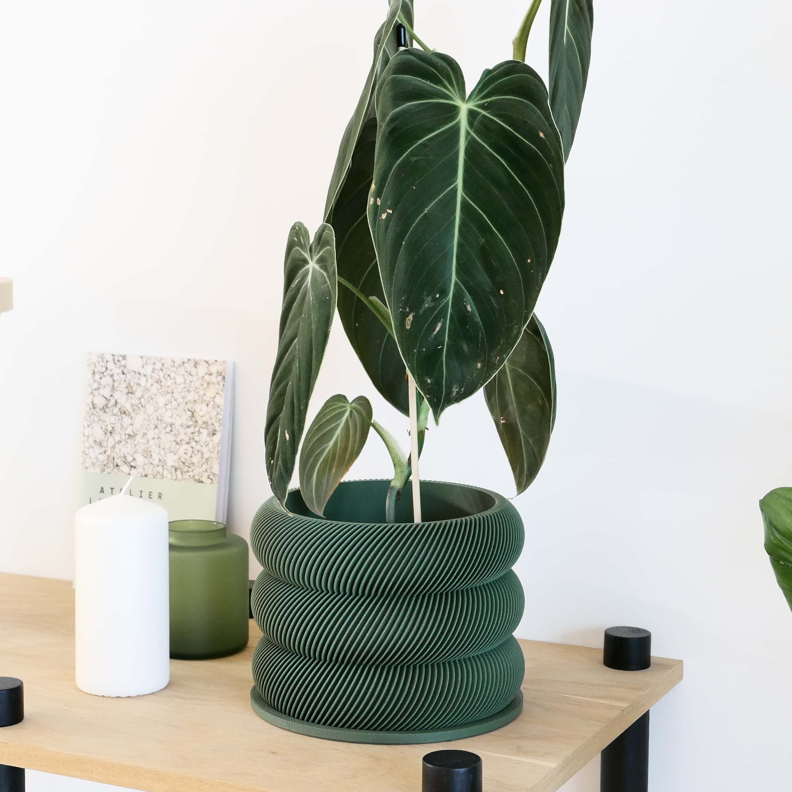 Unique wooden planter textured Kaki - Minimum design #color_Green