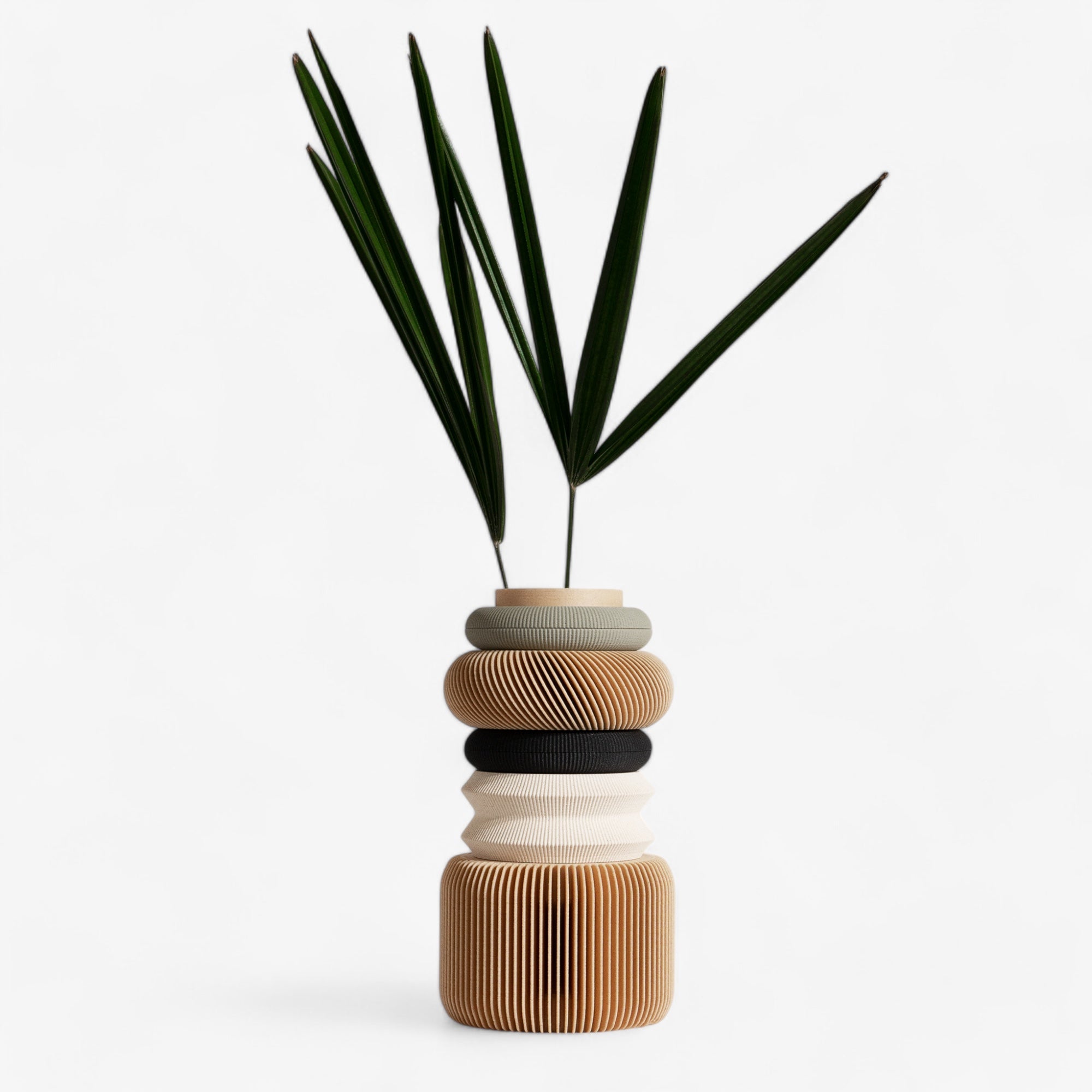 A modular Vase with green, white and wood color Minimum design