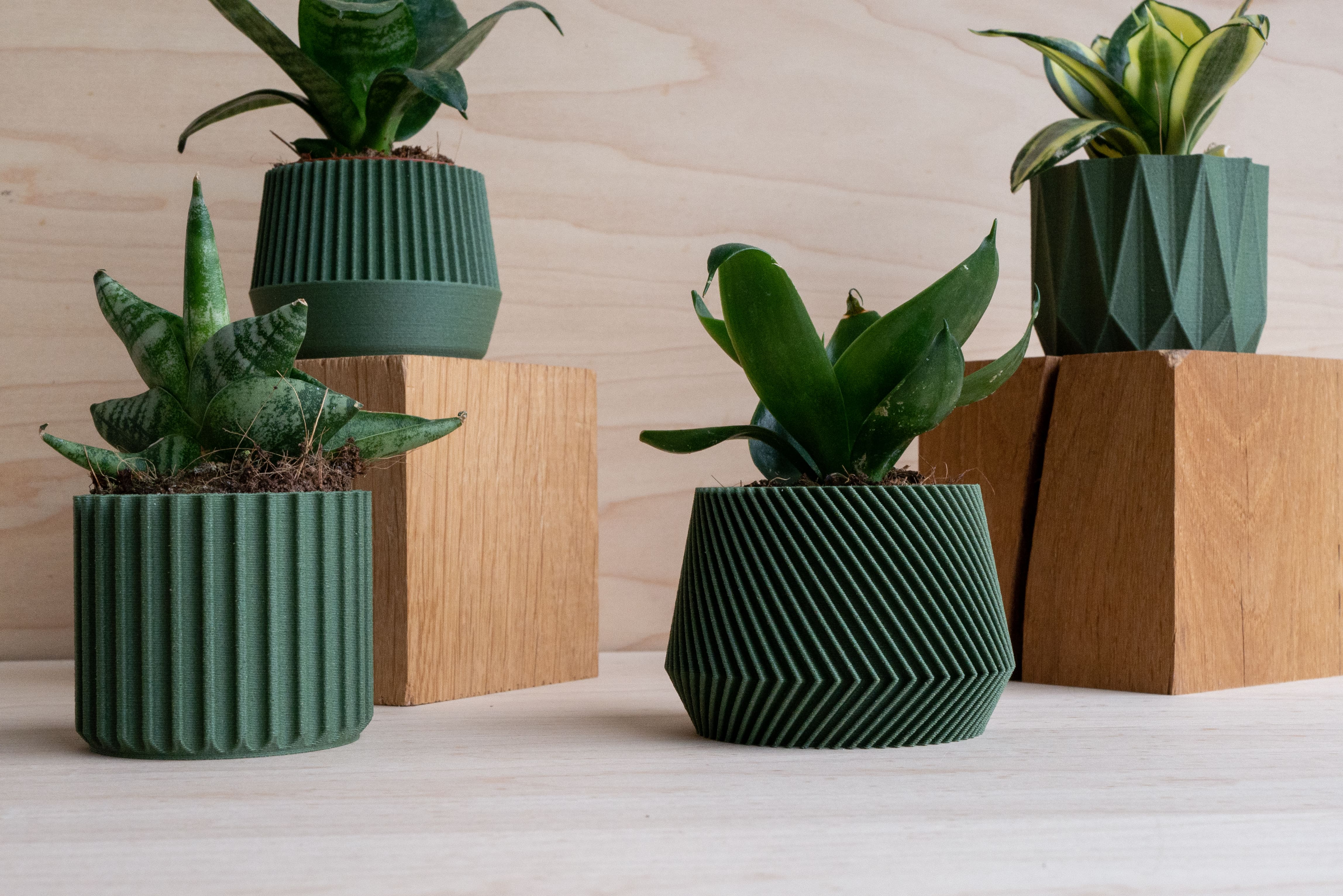 Set of 4 planter Oslo Kobe Stockholm Origami #color_Green