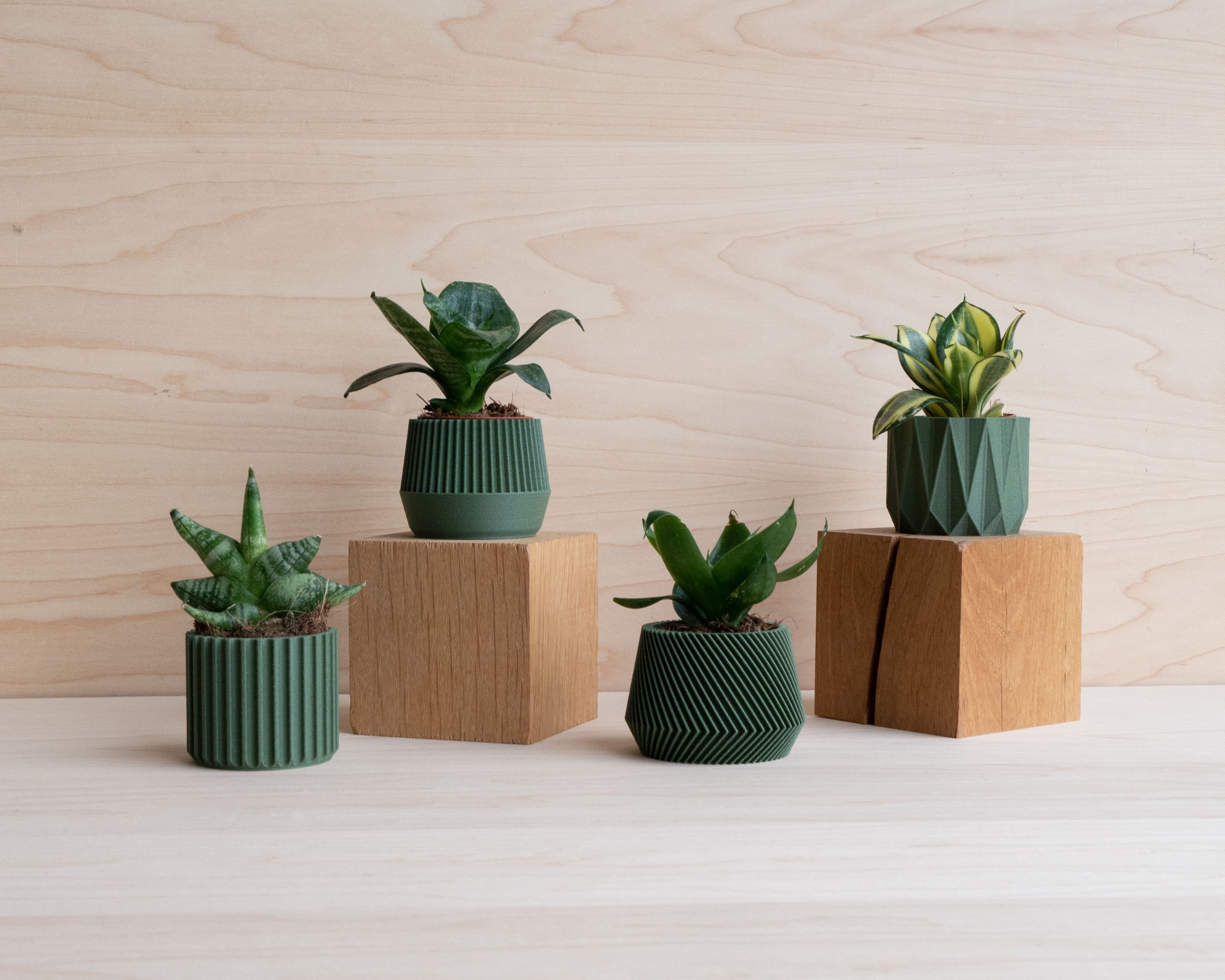 Set of 4 planter Oslo Kobe Stockholm Origami #color_Green