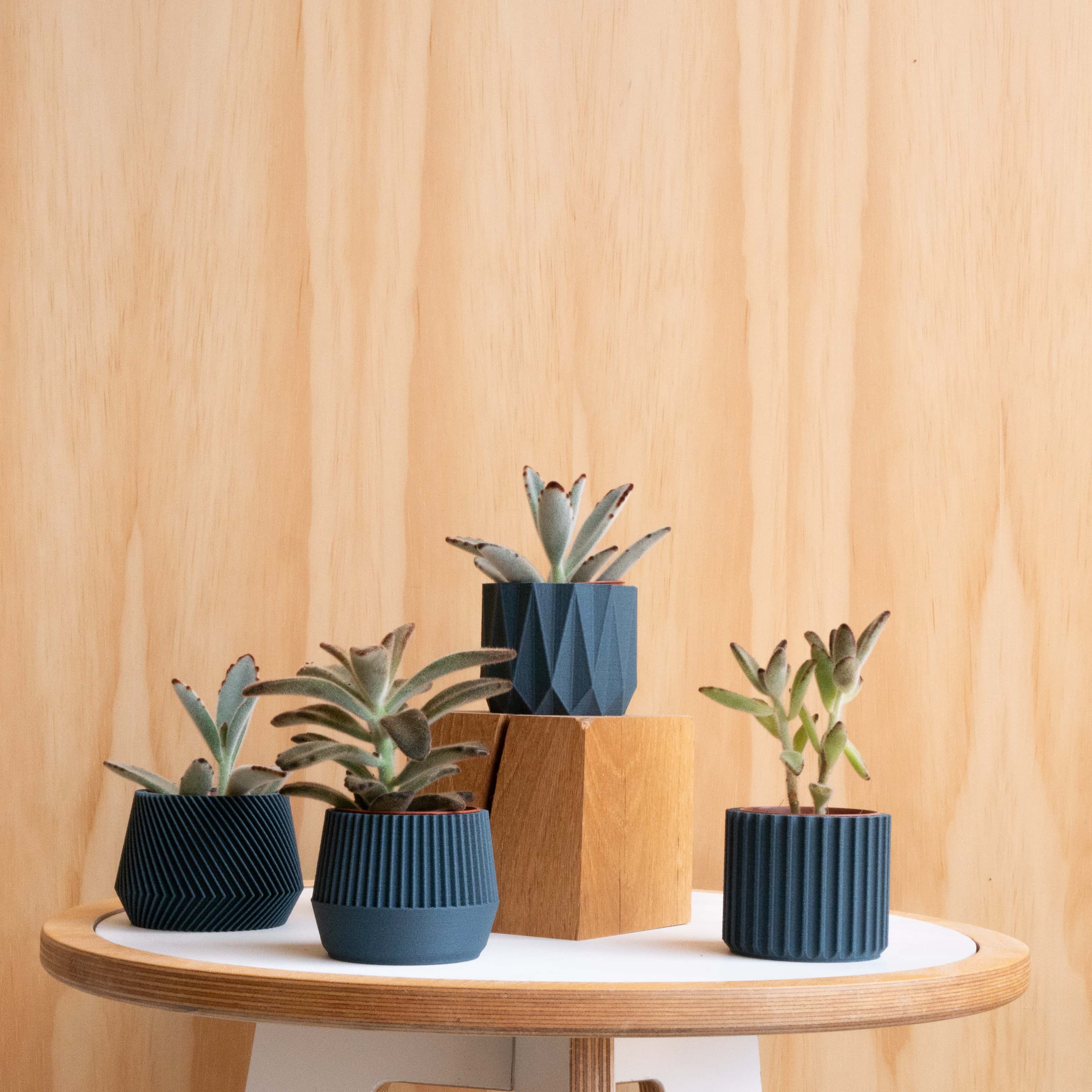 Set of 4 planter Oslo Kobe Stockholm Origami #color_Blue