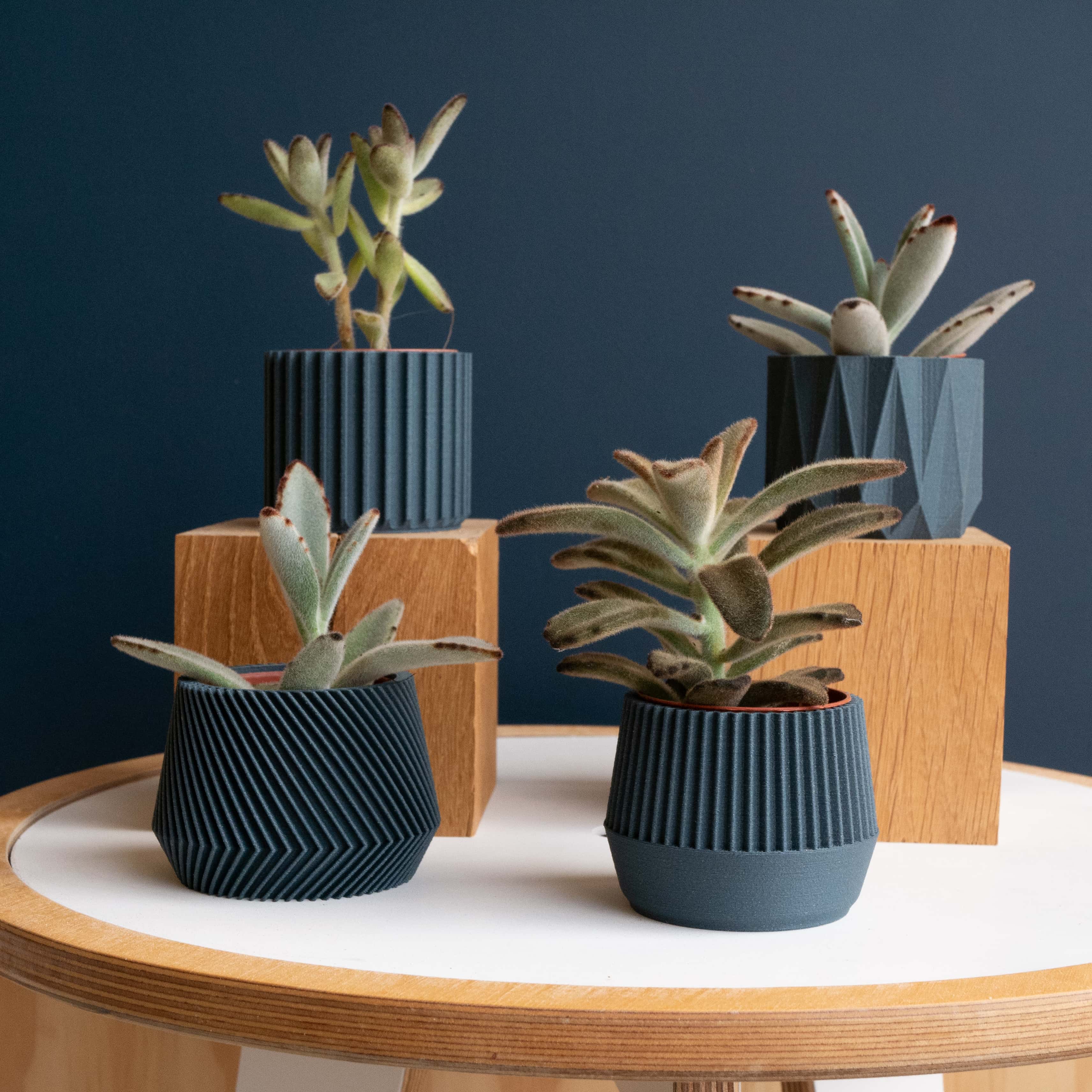 Set of 4 planter Oslo Kobe Stockholm Origami #color_Blue