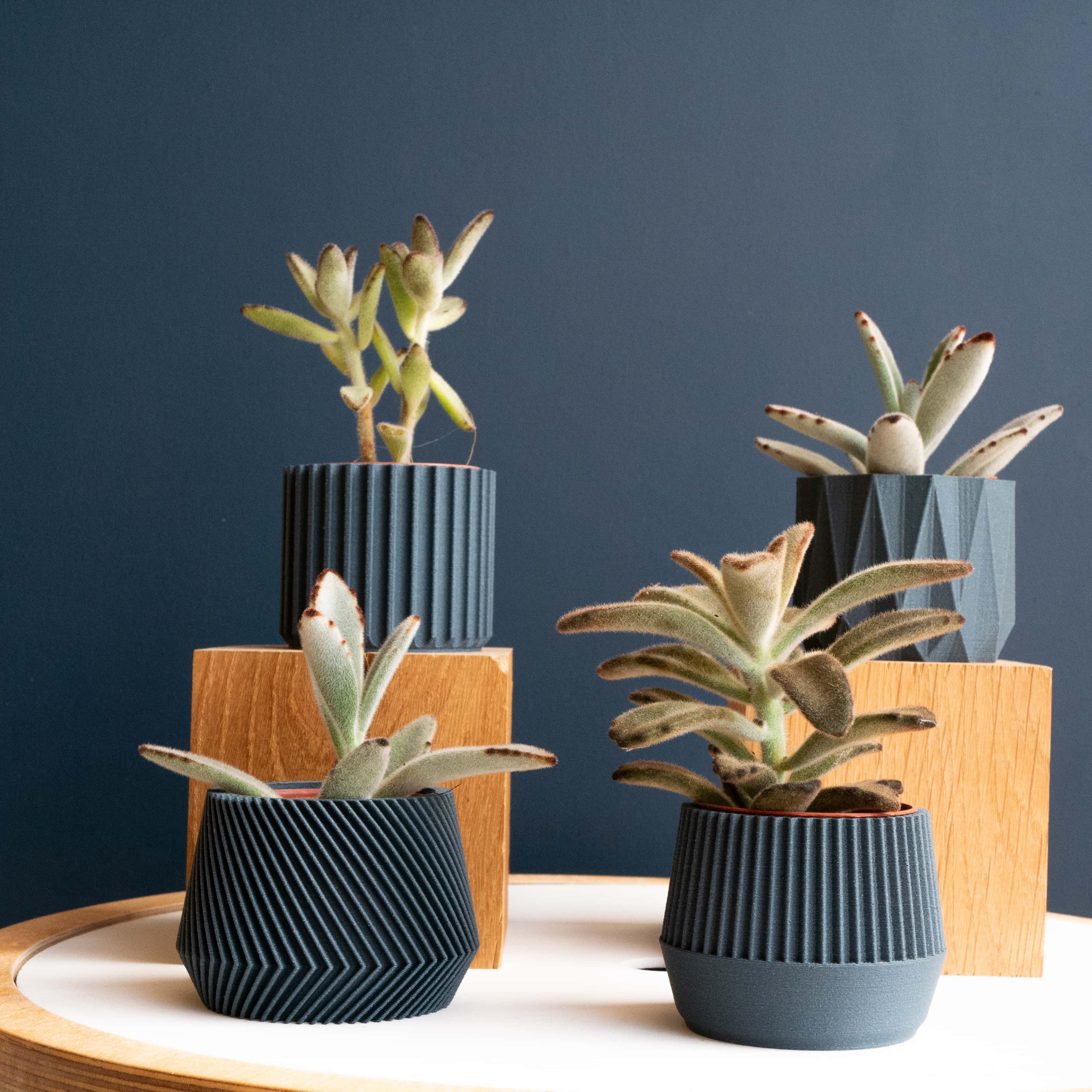 Set of 4 planter Oslo Kobe Stockholm Origami #color_Blue