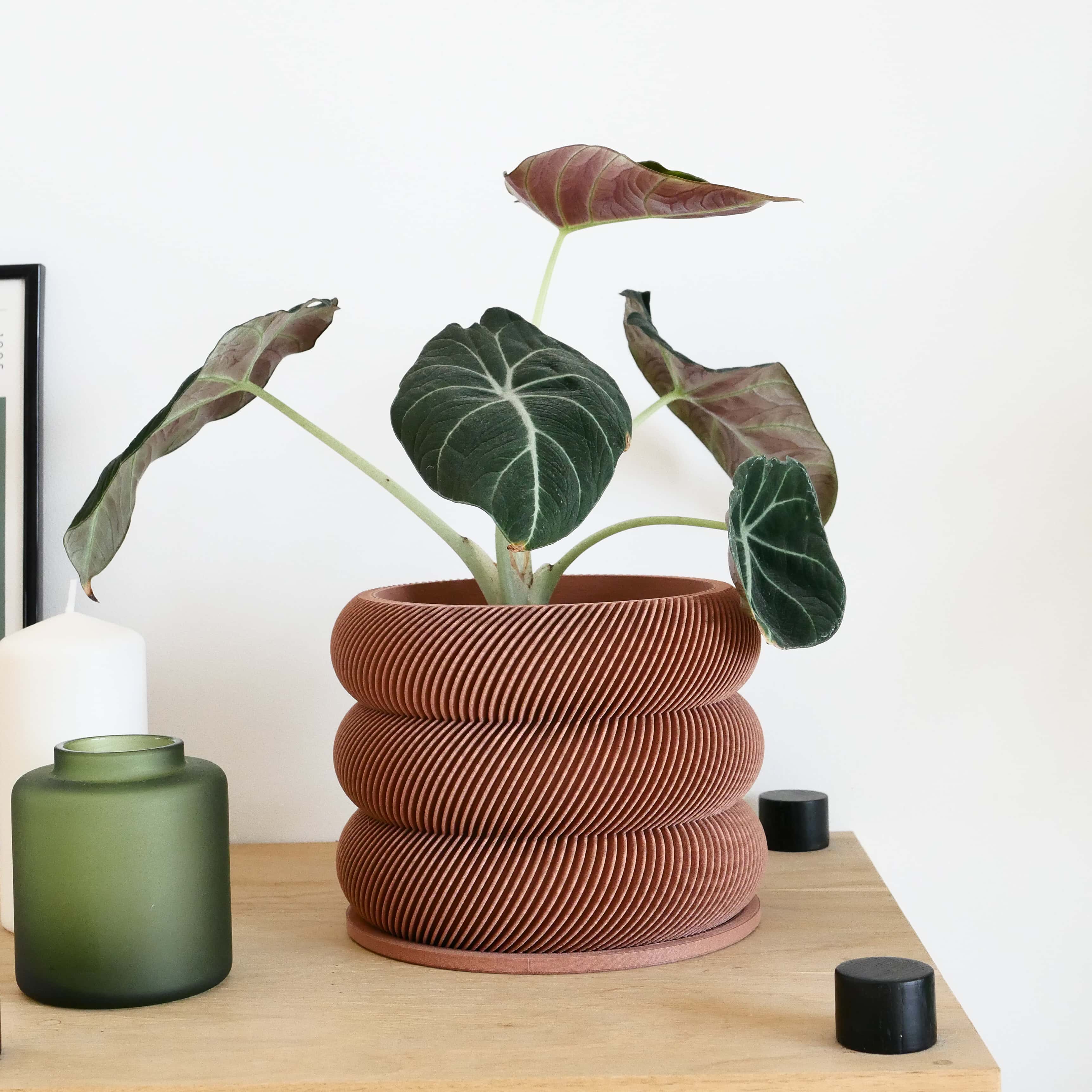 Unique wooden planter textured Kaki - Minimum design #color_terracotta
