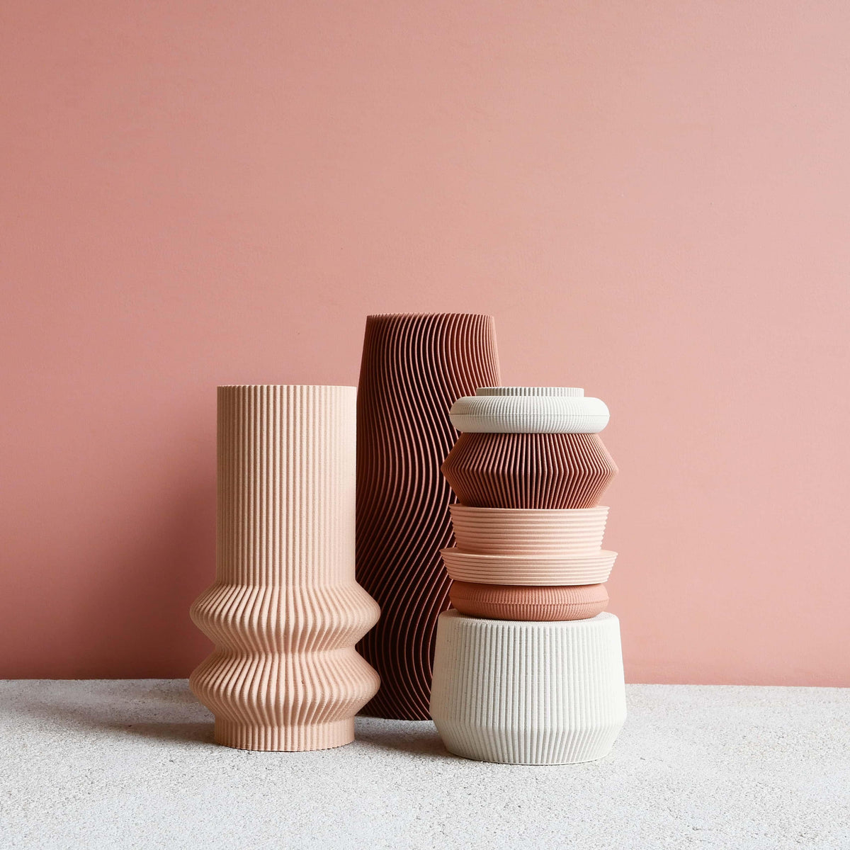 Wave vase terracotta styled with natural vases - organic home decor
