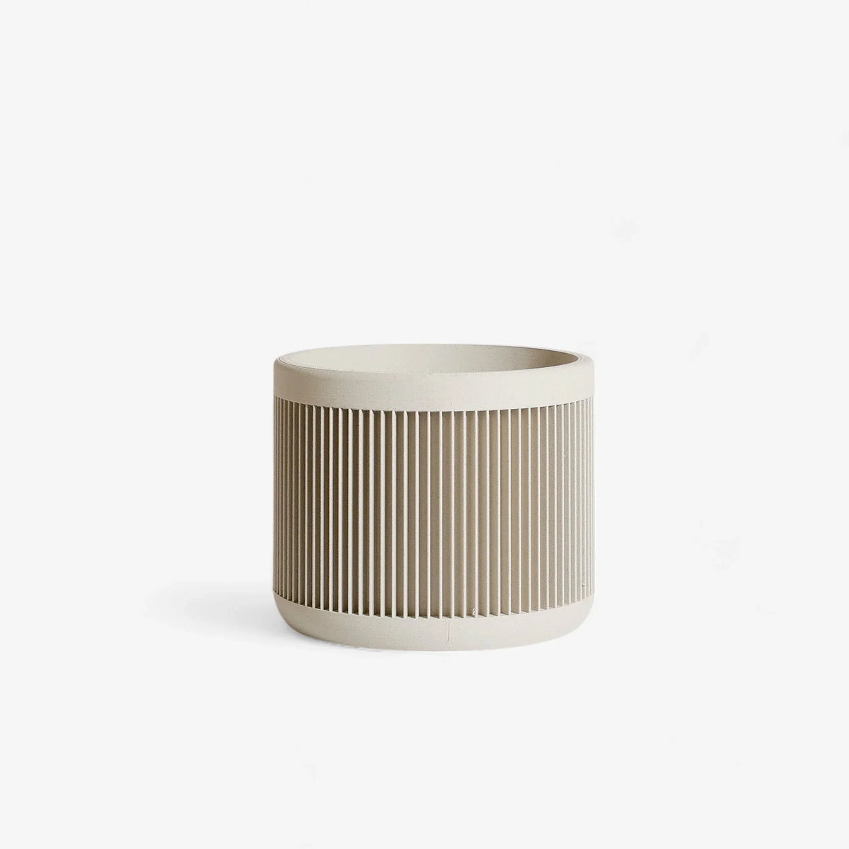 JAPAN Indoor Planter Mist White, cylindrical ribbed plant pot, off-white matte finish, made in France