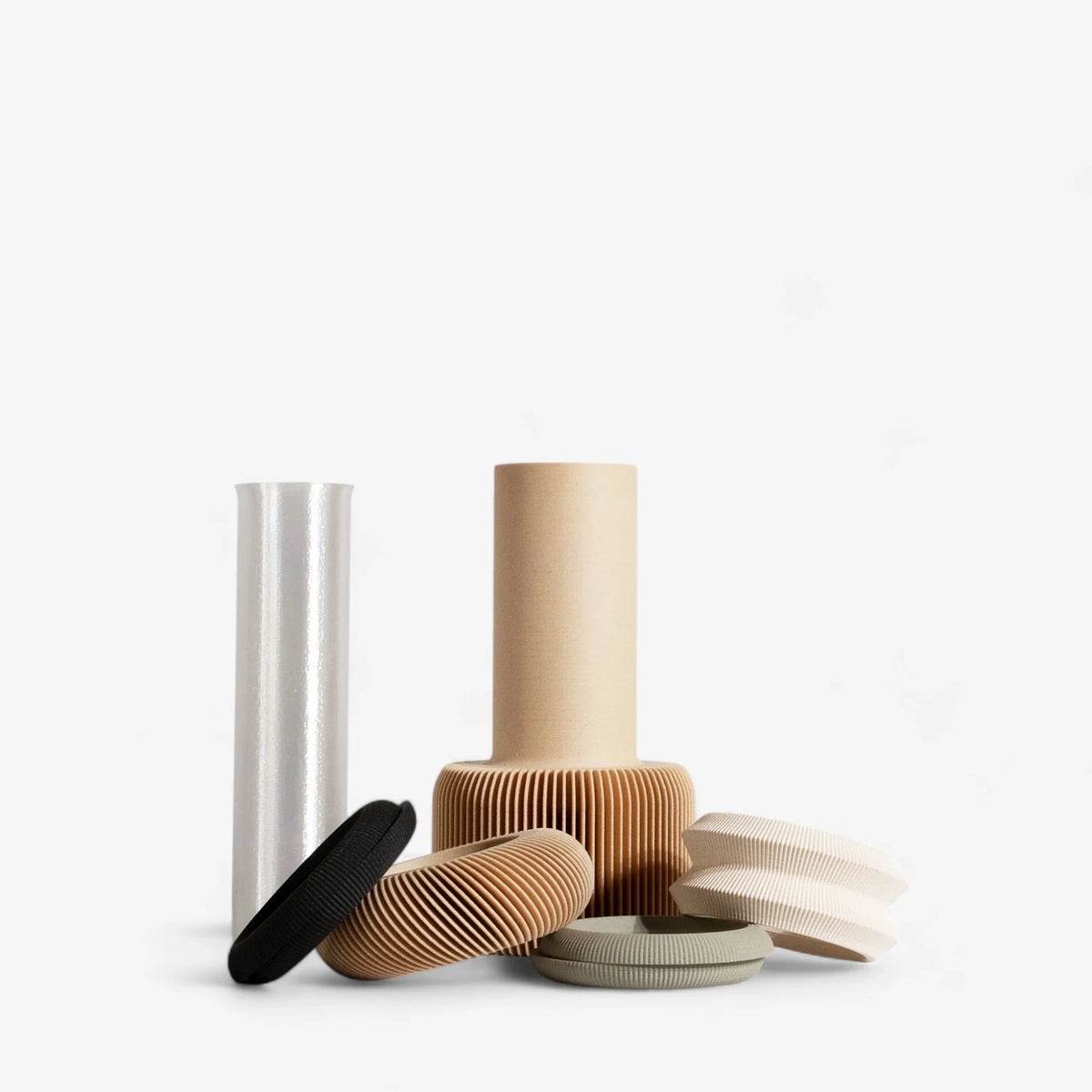 All the parts of the modular vase and the waterproof insert - Minimum design