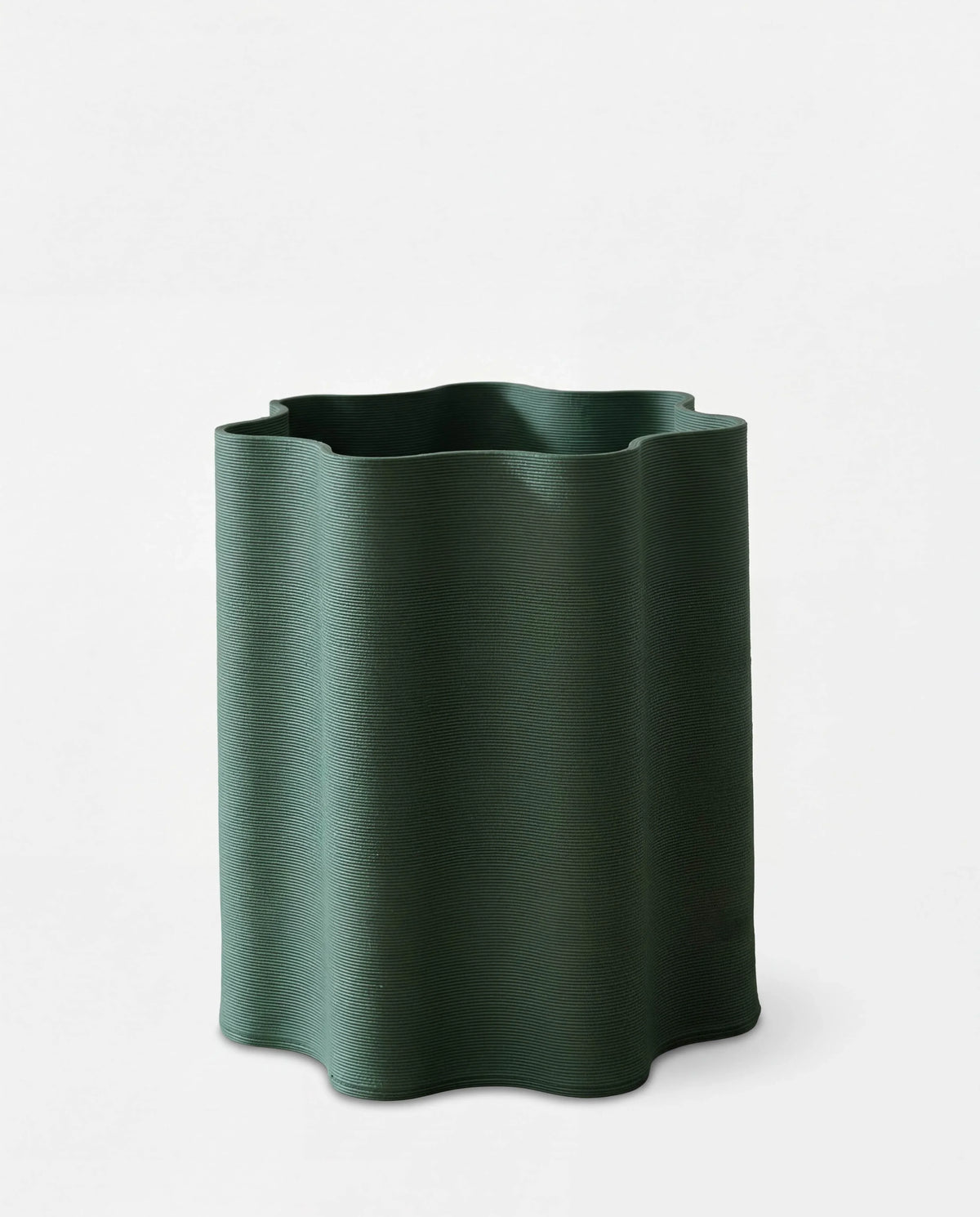 Rippled large green floor planter 29cm, modern minimalist statement pot with 19cm inner diameter, eco-friendly design
