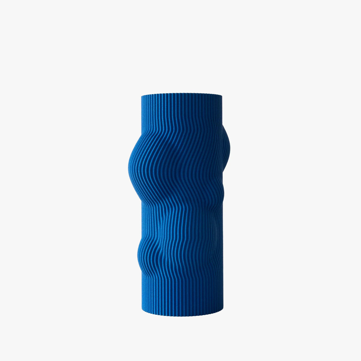 Blue textured vase on a white background