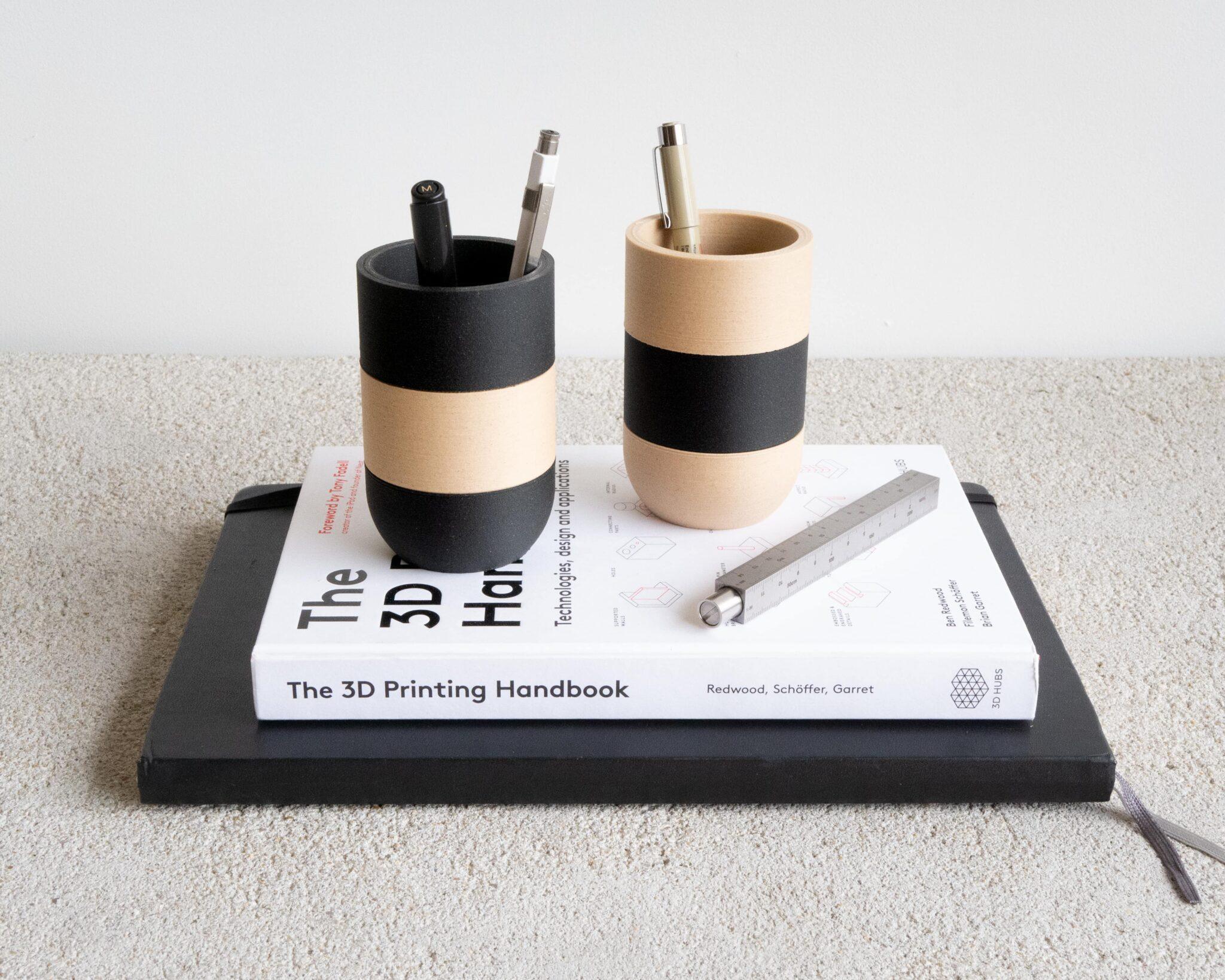 Two tone pen holder black wood