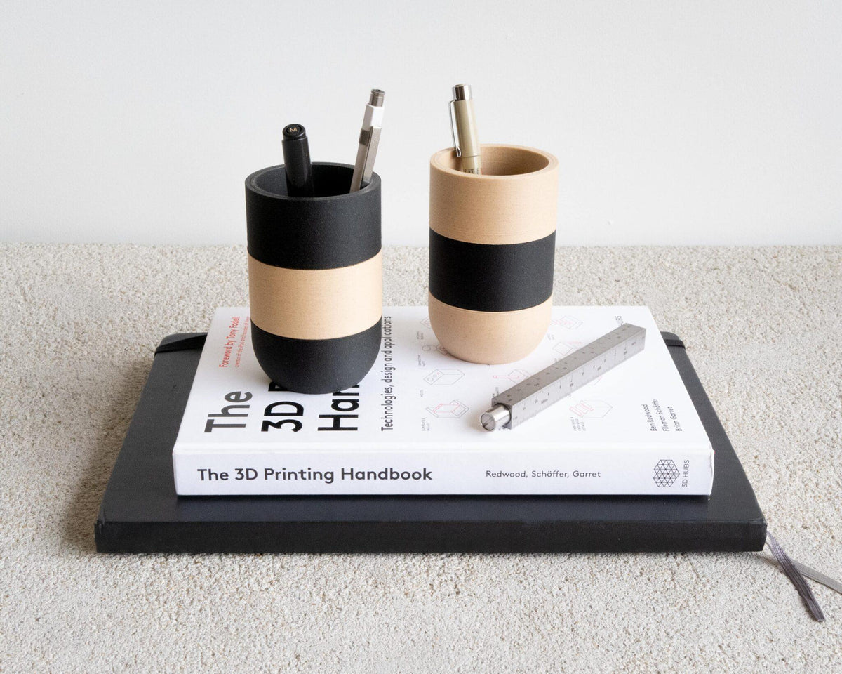 Two tone pen holder black wood