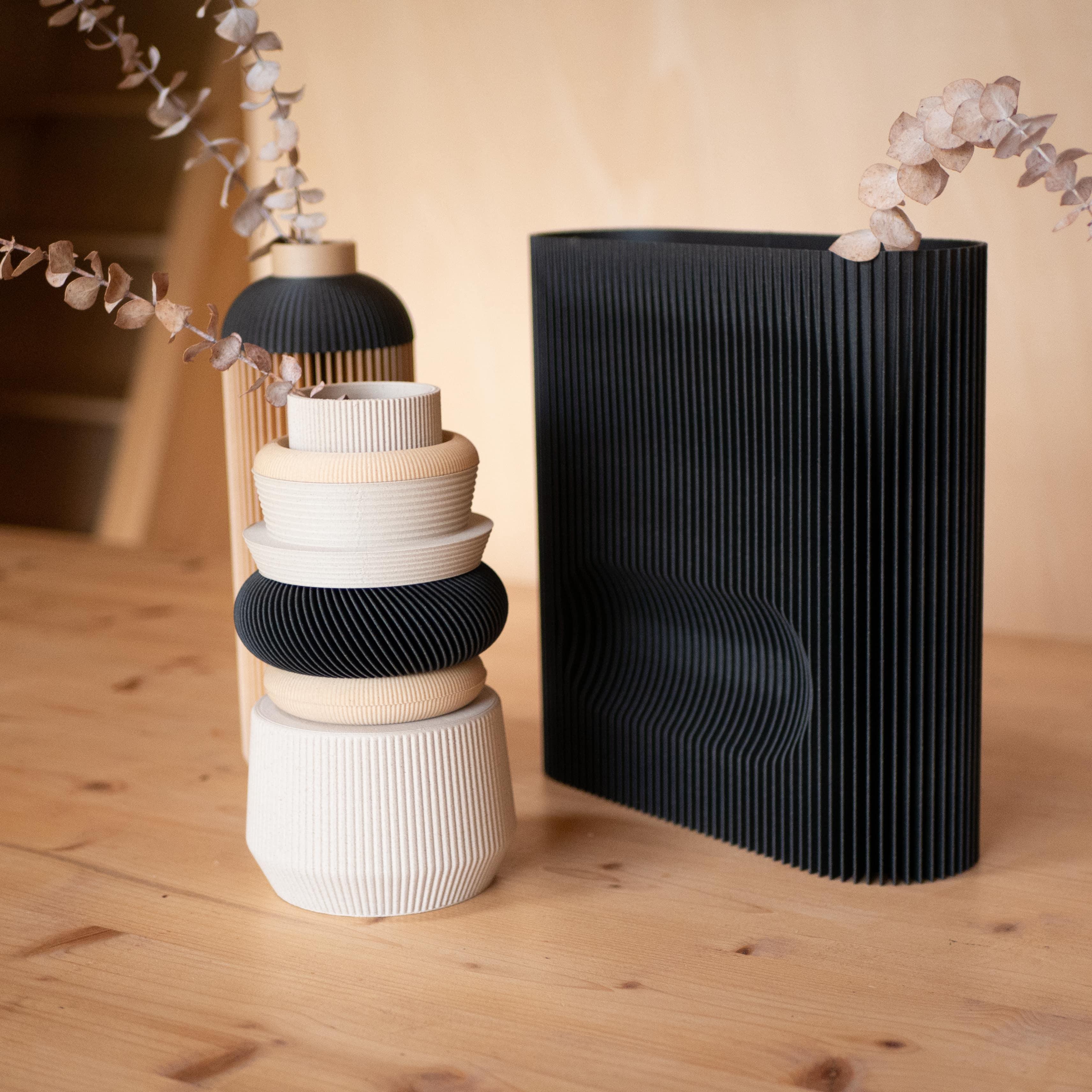VENICE Modular Vase - in misty white, black and natural color, perfect for home décor - Minimum Design