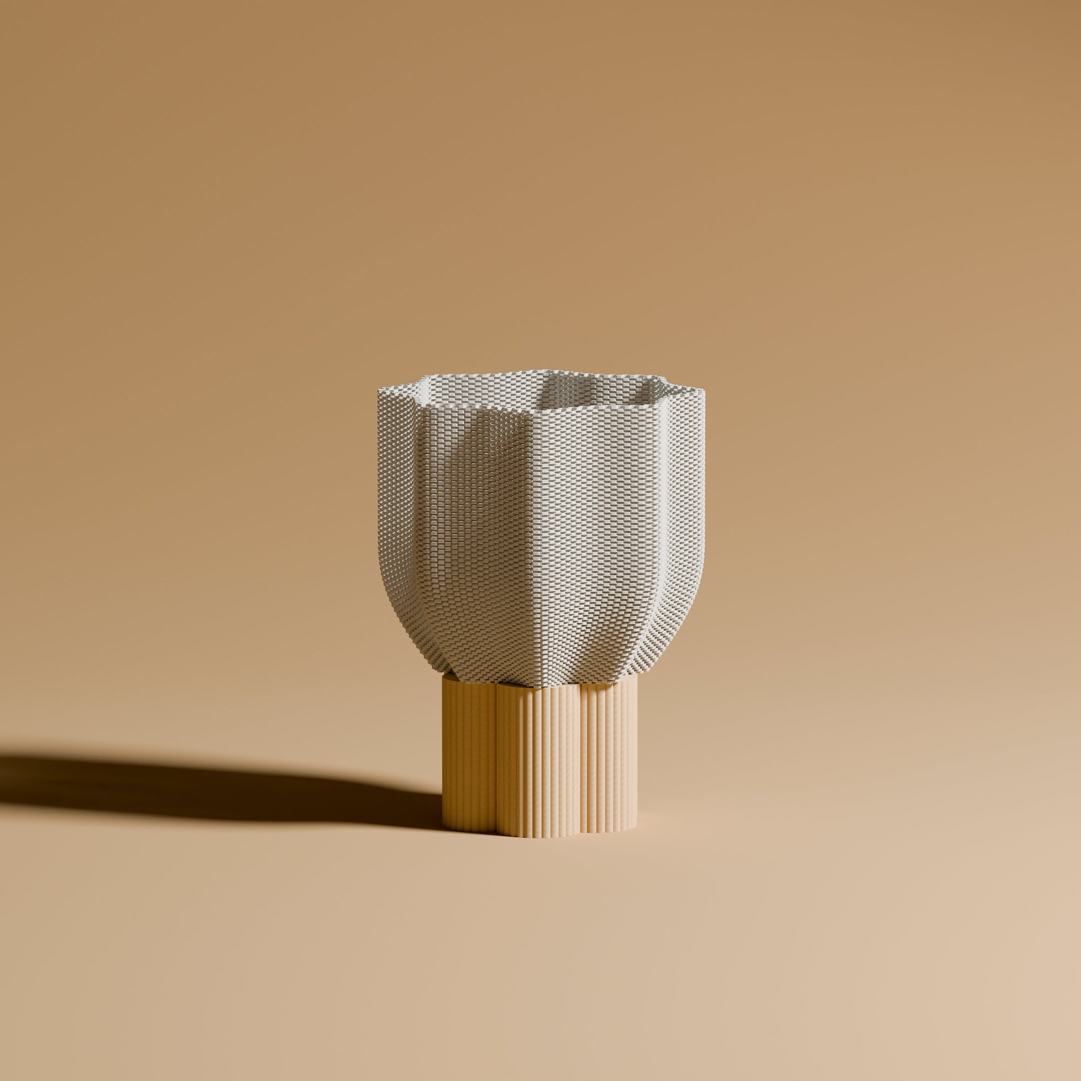 Photographed switched off against a beige background, the Bloom lamp showcases the softness of its light natural wood base. Even without lighting, its sculptural shape brings warmth and elegance to any interior.