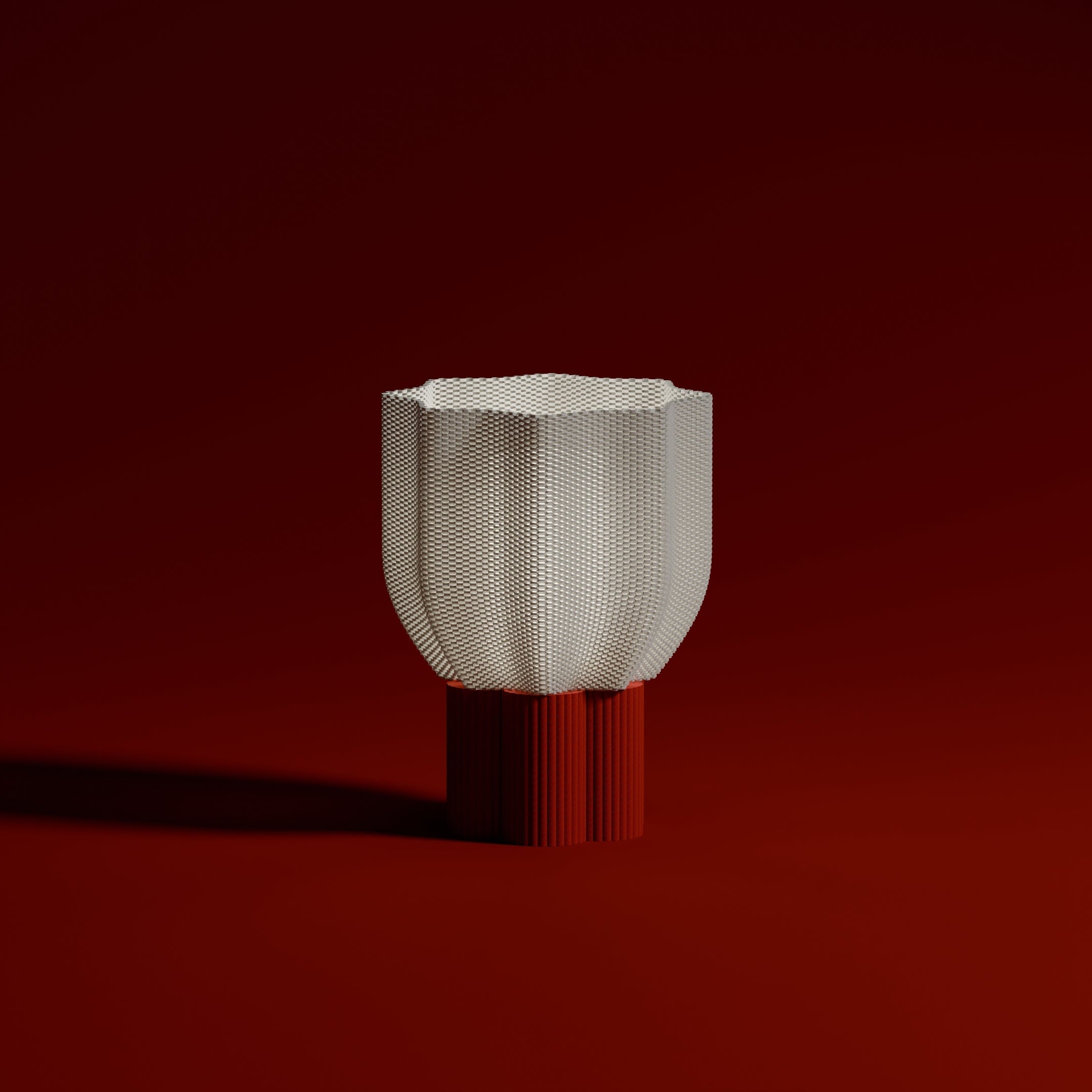 Lamp lit, warm glow on red background