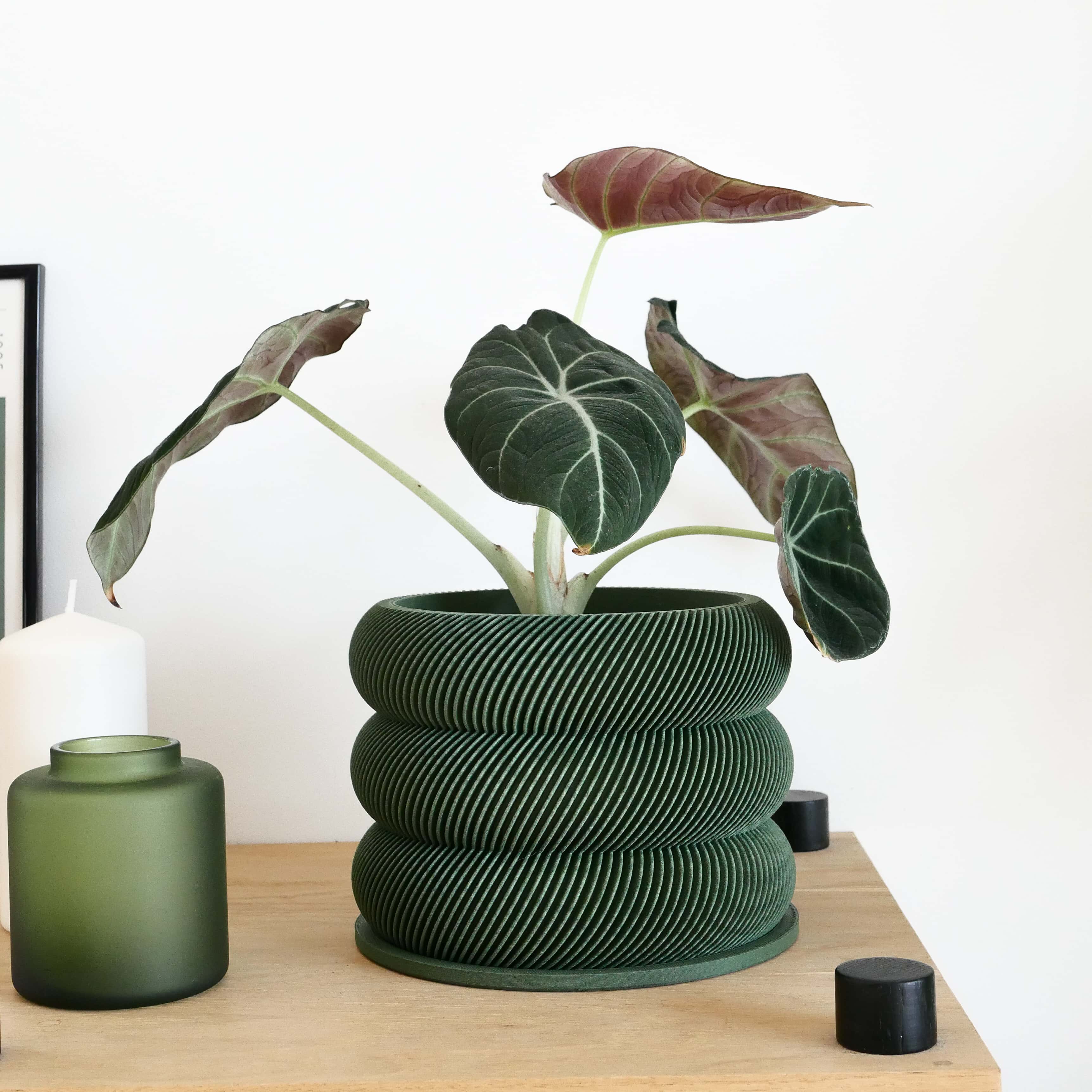 Unique wooden planter textured Kaki - Minimum design #color_Green