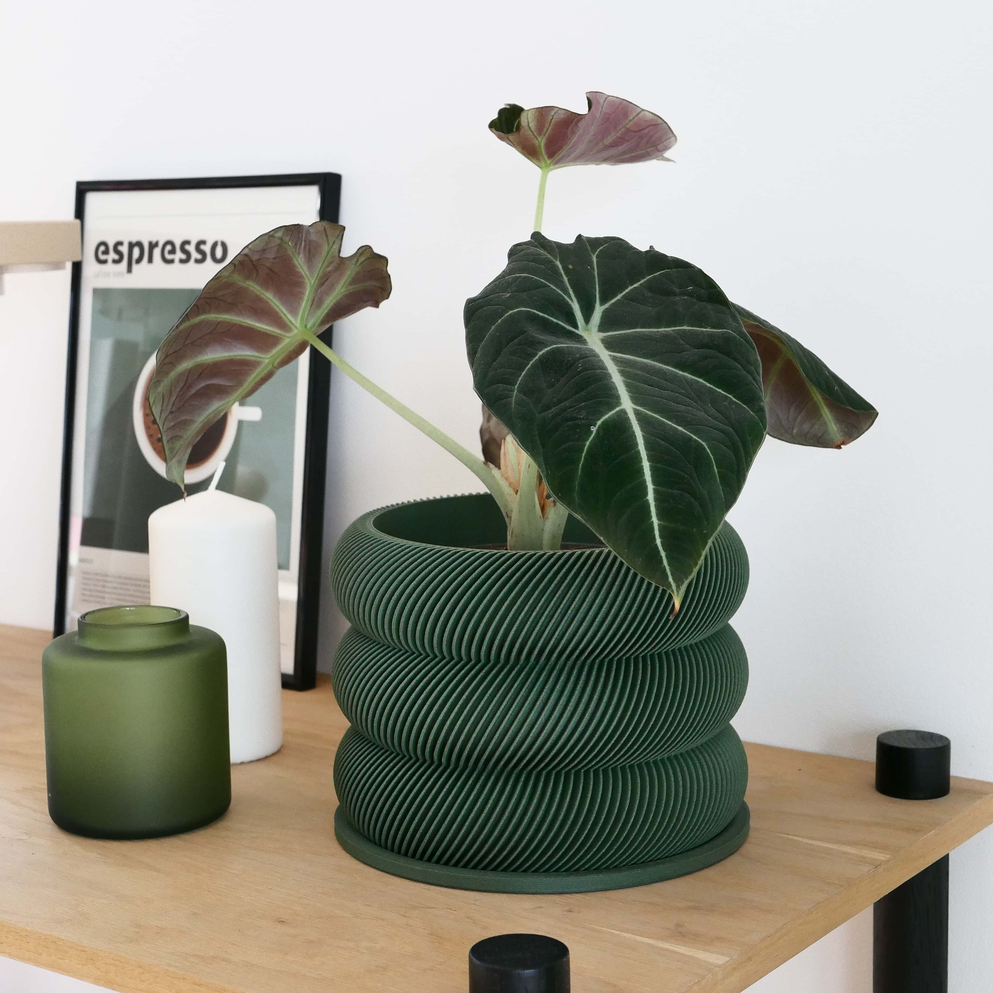 Unique wooden planter textured Kaki - Minimum design #color_Green