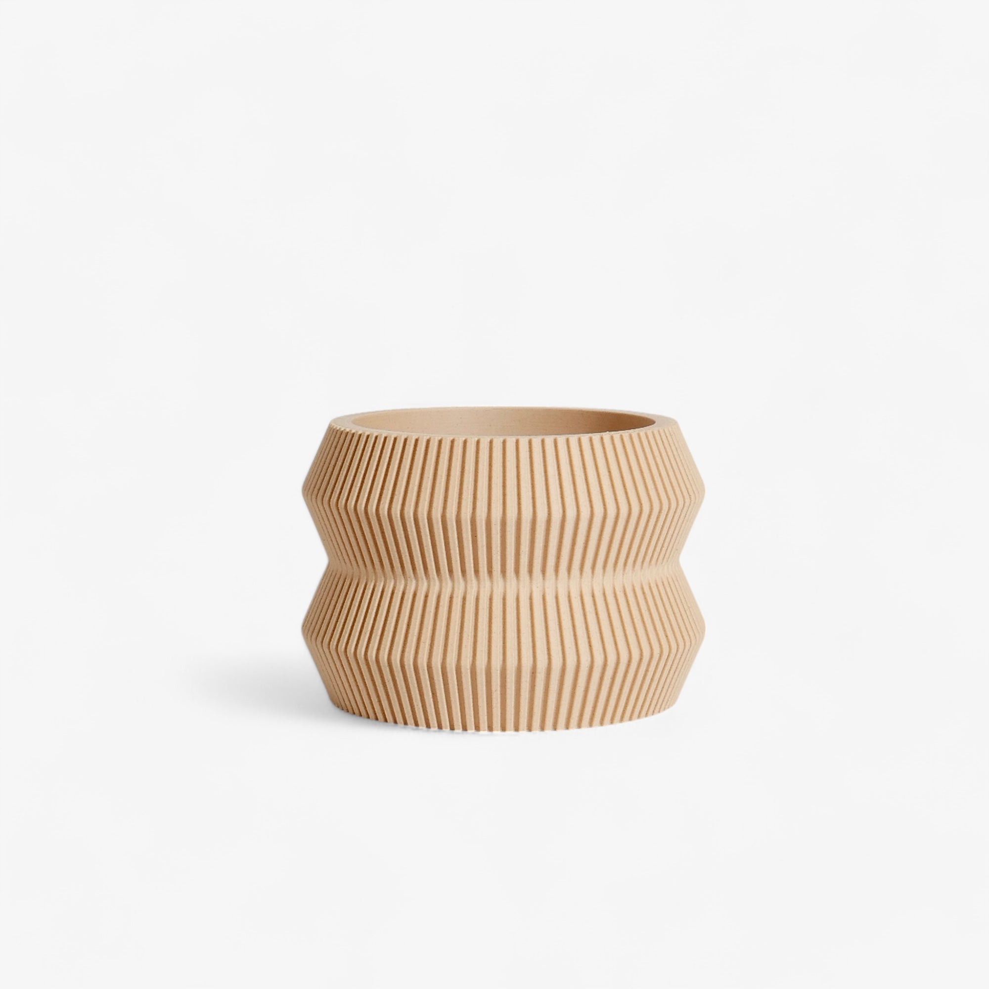 Minimalist beige planter ITO, crafted from recycled wood with a unique, smooth texture, ideal for indoor green plants and modern interiors. #color_natural