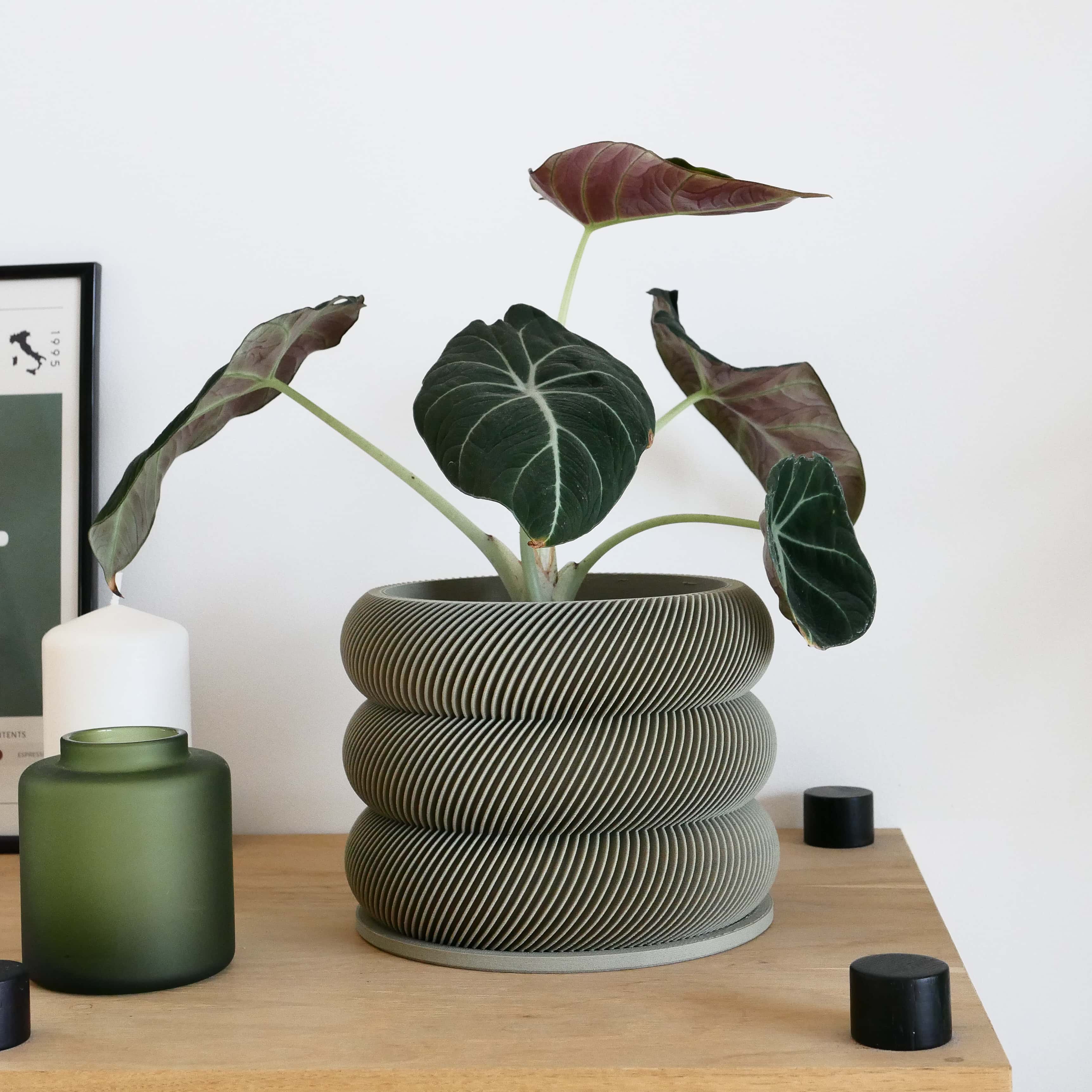 Unique wooden planter textured Kaki - Minimum design #color_olive