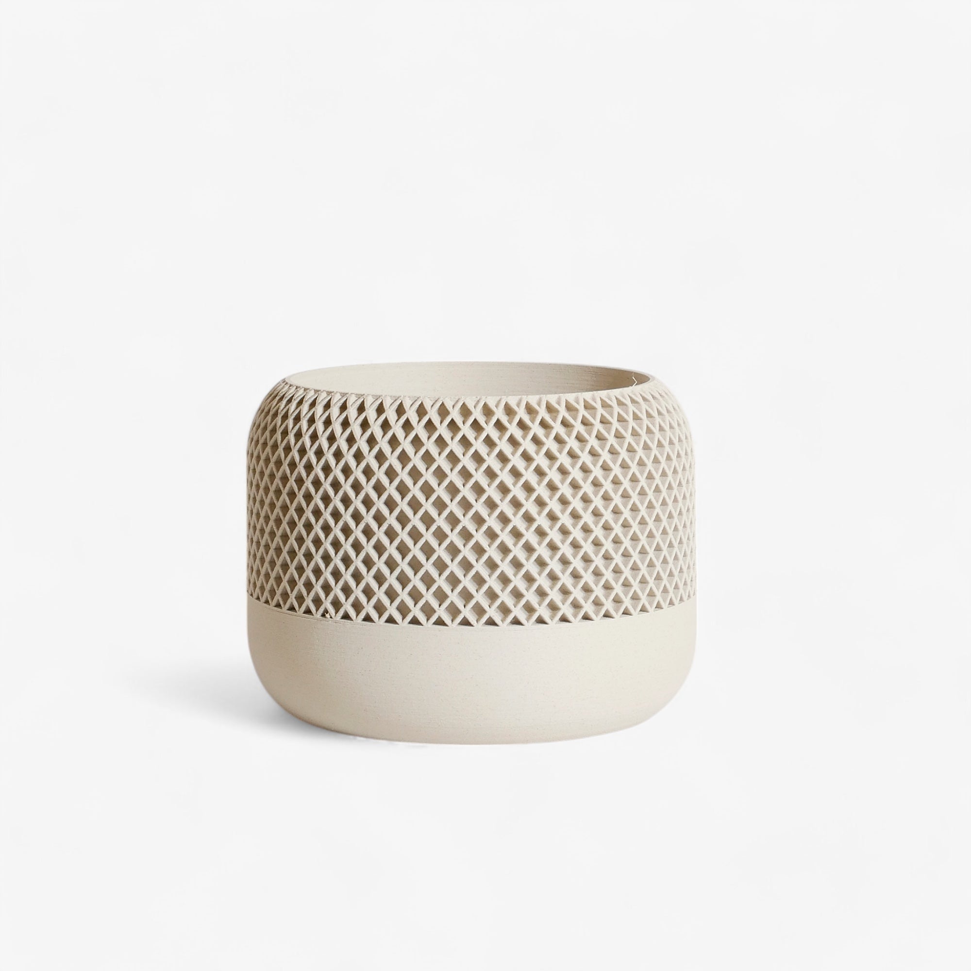 Modern Apple planter in misty white, made from sustainable materials, with optional drainage #color_mist white