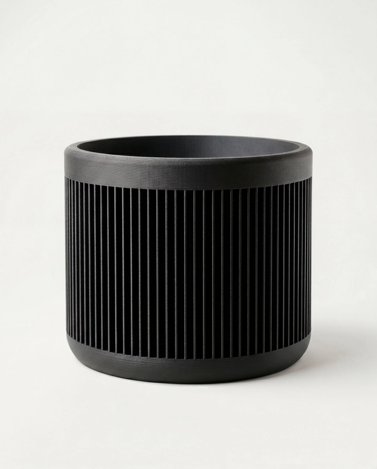 JAPAN Indoor Planter Black, cylindrical ribbed plant pot, matte black finish, made in France