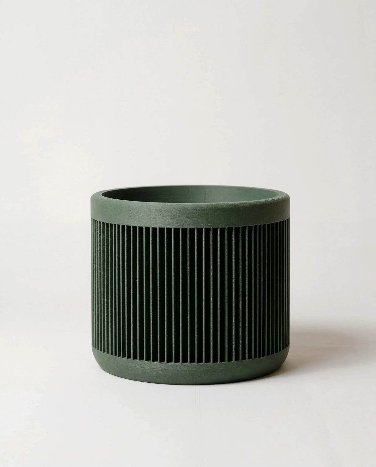 JAPAN Indoor Planter Green, cylindrical ribbed plant pot, forest green matte finish, made in France