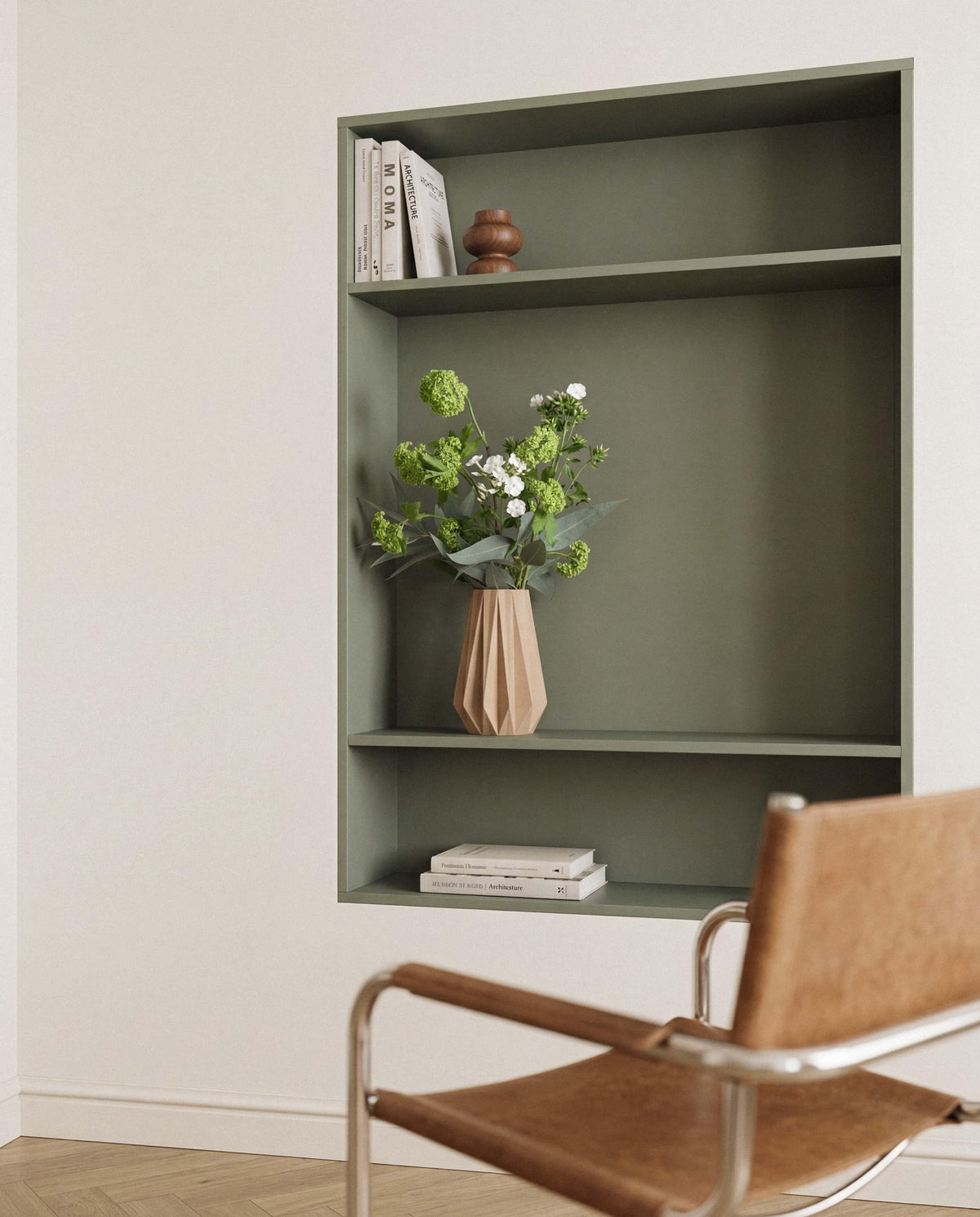 Origami natural vase styled in modern living room - Scandinavian interior decor