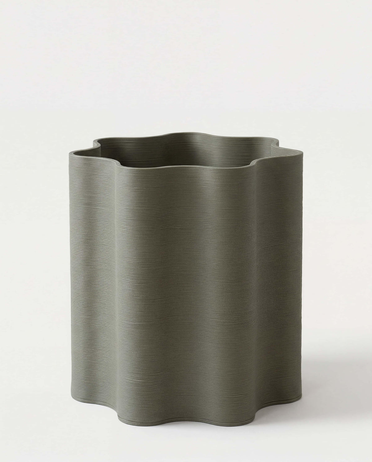 Rippled large olive green floor planter 29cm, modern minimalist statement pot with 19cm inner diameter, eco-friendly design.