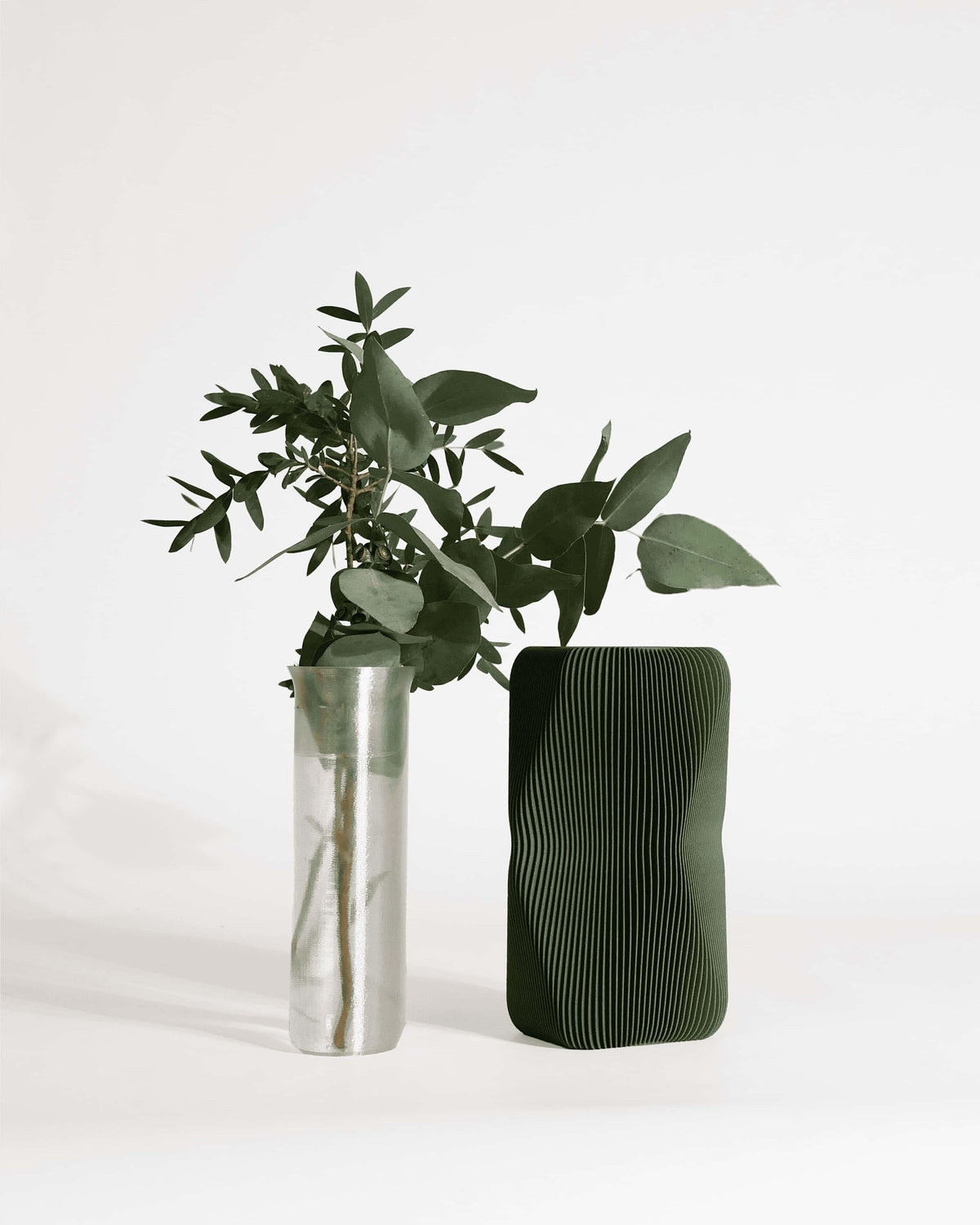 Soho sculptural vase forest green with waterproof insert - wave texture organic design on white background