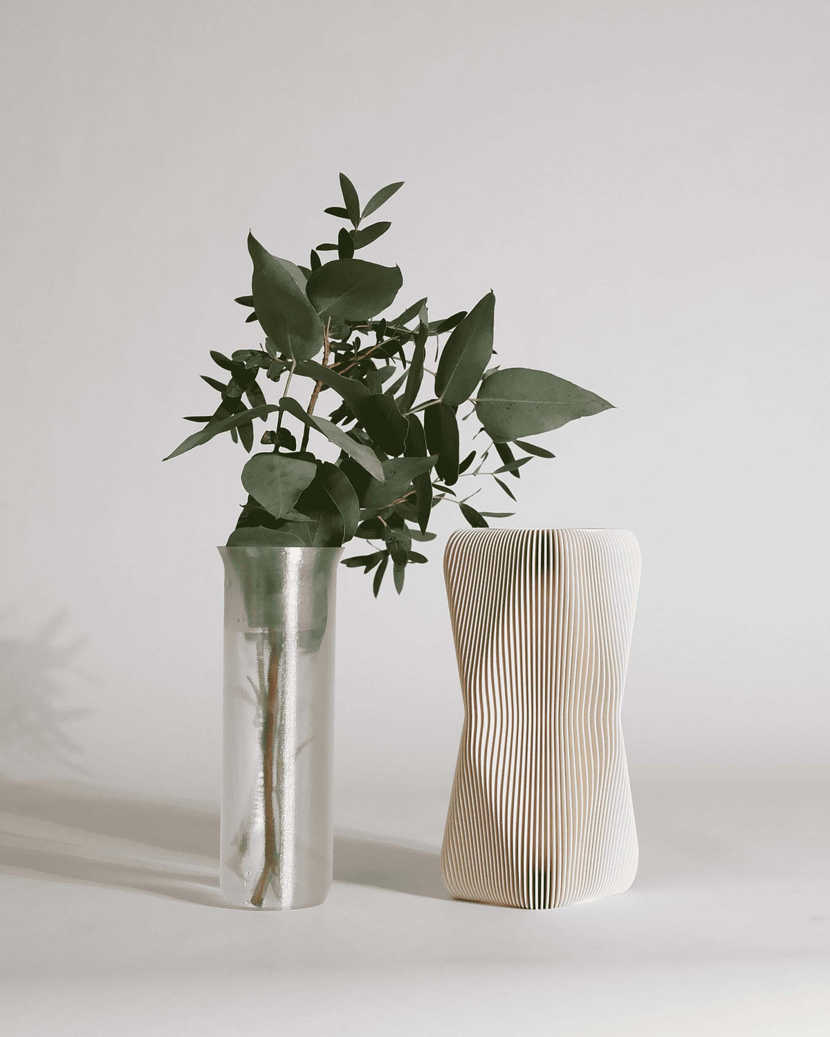 Soho sculptural vase mist white 20cm with waterproof insert - eucalyptus stems styling